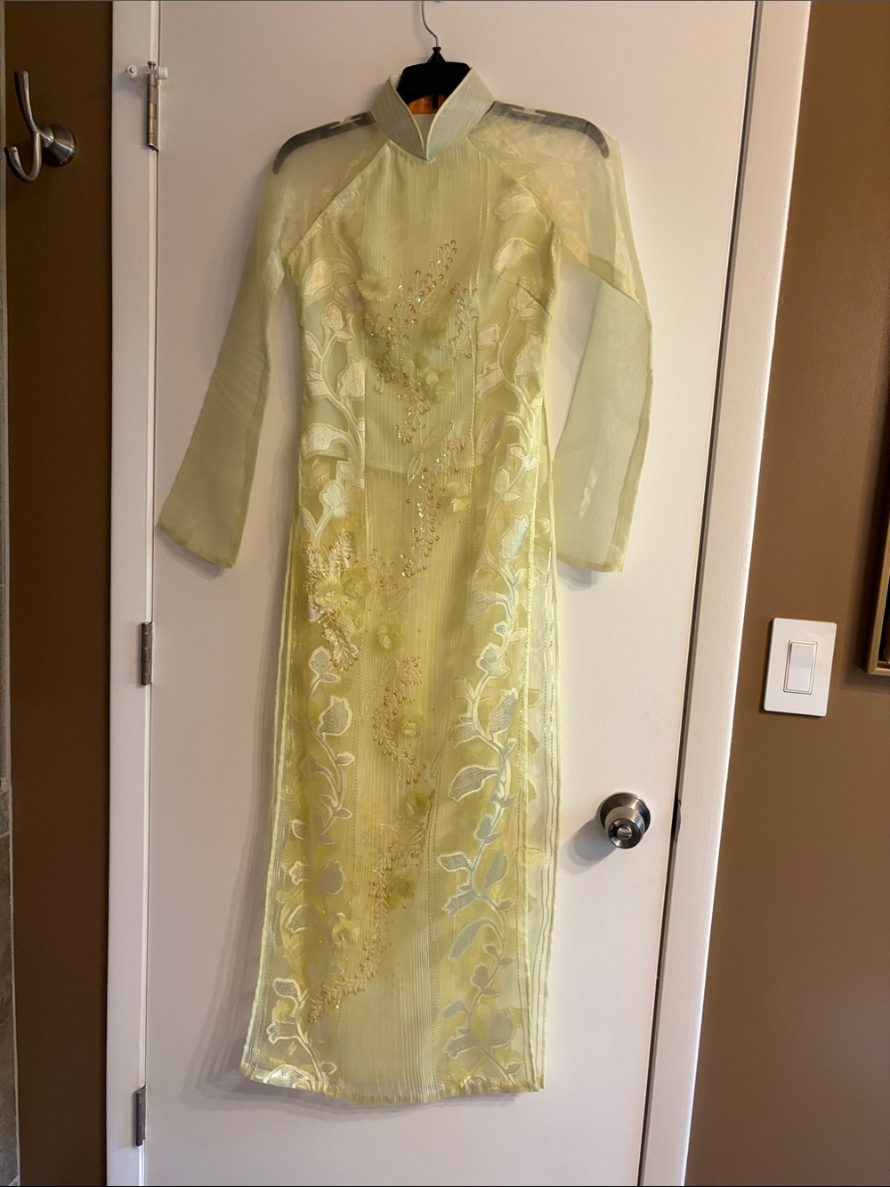 Vintage Elegant Yellow Floral Sheer Maxi Dress